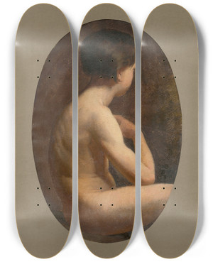 Triptych art skateboard deck of Gyula Benczr Chlapensk Akt by Gyula Benczur (1844-1920)