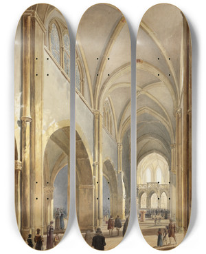 Triptych art skateboard deck of Carl Ludwig Frommel Das Innere Der Schlokirche St Michael In Pforzheim by Carl Ludwig Frommel (1789-1863)
