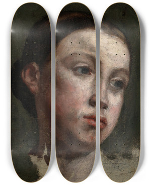 Triptych art skateboard deck of Gustave Courbet Portrait Of A Young Woman by Gustave Courbet (1819-1877)