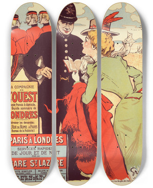 Triptych art skateboard deck of Julesalexandre Grn Affiche Pour La Cie De Louest by Jules-Alexandre Grn (1868-1934)
