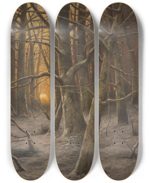 Triptych art skateboard deck of Ludvk Bartk Winter Early Evening by Ludvik Bartak (1857-1921)