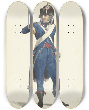 Triptych art skateboard deck of Dirk Langendijk Member Of The Rotterdam Armed Citizen Force With A Rifle by Dirk Langendijk (1748-1805)