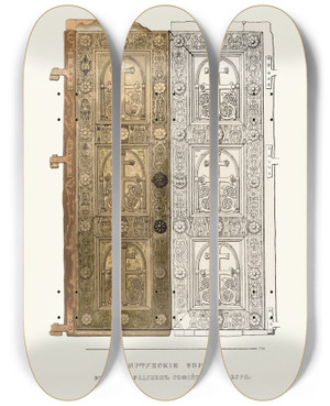 Triptych art skateboard deck of Fedor Grigoryevich Solntsev Sigtunskiia Vorota V Novgorodskom Sofiiskom Sobore by Fedor Grigoryevich Solntsev (1801-1892)