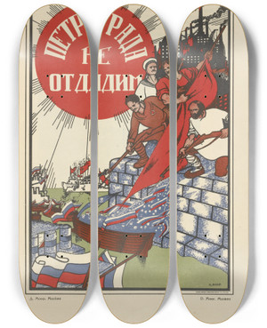 Triptych art skateboard deck of Mikhail Mikhalovich Cheremnykh Russkii Revoliutsionnyi Plakat Pl36 by Mikhail Mikhailovich Cheremnykh (1890-1962)