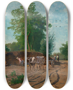 Triptych art skateboard deck of Walery Brochocki Countryside Landscape Sketch by Walery Brochocki (1849-1923)