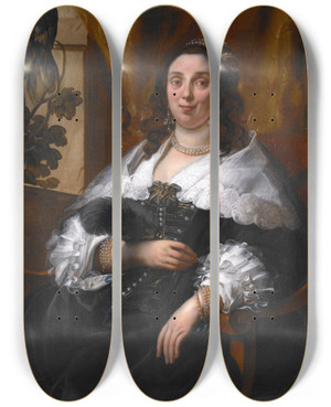 Triptych art skateboard deck of Jacob Jordaens Portrait Of A Lady by Jacob Jordaens (1593-1678)
