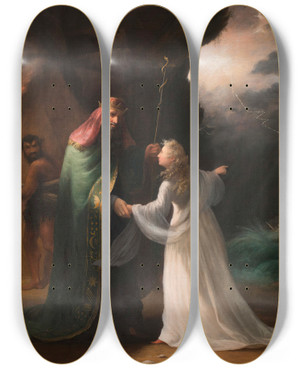 Triptych art skateboard deck of William Rimmer Scene From The Tempest by William Rimmer (1816-1879)