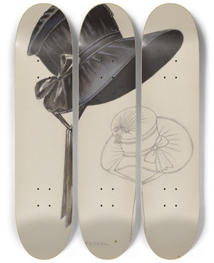 Triptych art skateboard deck of Jean Peszel Bonnet by Jean Peszel