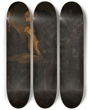 Triptych art skateboard deck of Franciszek Lekszycki Praying Monk by Franciszek Lekszycki (1600-1668)
