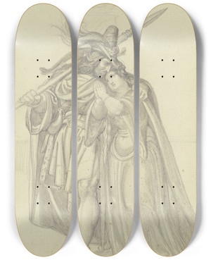 Triptych art skateboard deck of Ferdinand Fellner Siegfrieds Abschied Von Kriemhild_1 by Ferdinand Fellner (1799-1859)