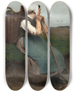 Triptych art skateboard deck of Hugo Salmson Peasant Girl by Hugo Salmson (1843-1894)