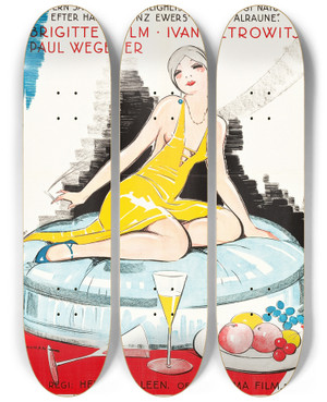 Triptych art skateboard deck of Eric Rohman A Daughter Of Destiny by Eric Rohman (1891-1949)