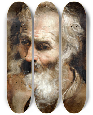 Triptych art skateboard deck of Annibale Carracci Head Of An Old Man by Annibale Carracci (1560-1609)