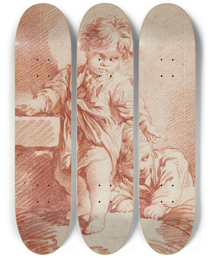 Triptych art skateboard deck of Franois Boucher Deux Jeunes Garons Dont Un Allong by Francois Boucher (1703-1770)