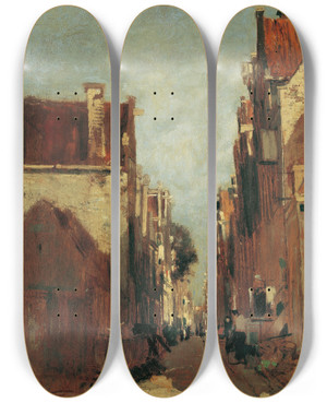 Triptych art skateboard deck of Tina Blau Strae In Amsterdam by Tina Blau (1845-1916)