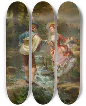 Triptych art skateboard deck of Cesare Auguste Detti Trs Galant by Cesare Auguste Detti (1847-1914)