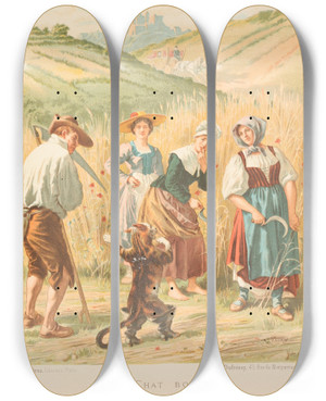Triptych art skateboard deck of A Guillon Le Chat Botte by A Guillon (19-)