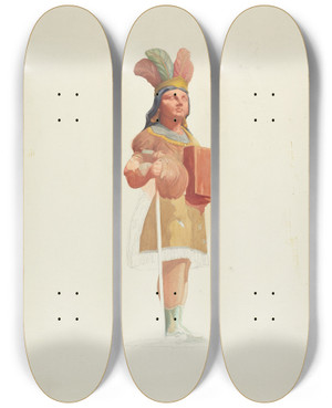 Triptych art skateboard deck of Helen E Gilman Tradesmans Sign Indian by Helen E Gilman