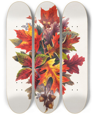 Triptych art skateboard deck of Louis Prang Autumn Leaves by Louis Prang (1824-1909)