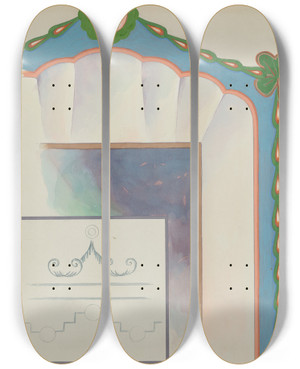 Triptych art skateboard deck of Howard H Sherman Shell Top Doorway San Luis Rey Mission by Howard H Sherman
