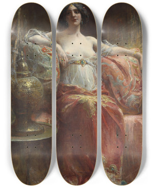 Triptych art skateboard deck of Henri Adrien Tanoux The Sultans Favourite by Henri Adrien Tanoux (1865-1923)