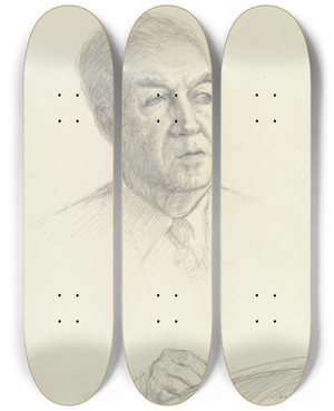 Triptych art skateboard deck of Arno Knig Portrait Of Benno Reifenberg I by Arno Konig (1894)