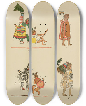 Triptych art skateboard deck of Garrick Mallery Mexican Military Insignia 2 by Garrick Mallery (1831-1894)
