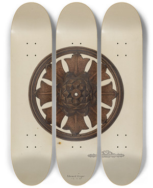 Triptych art skateboard deck of Edward Unger Perforated Rosette by Edward Unger
