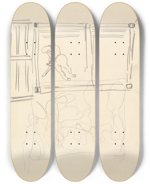 Triptych art skateboard deck of Spencer Frederick Gore Cave Of The Golden Calf Design For A Decorative Panel Horse And Rider by Spencer Frederick Gore (1878-1914)