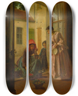 Triptych art skateboard deck of Thophile Duverger The Fruit Vendor by Theophile Duverger (1821-1898)