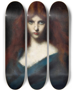 Triptych art skateboard deck of Jeanjacques Henner Portrait Of A Young Girl With Red Hair by Jean-Jacques Henner (1829-1905)