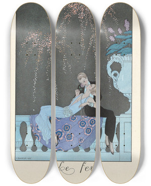 Triptych art skateboard deck of George Barbier Le Feu Fire by George Barbier (1882-1932)