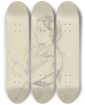 Triptych art skateboard deck of Jakob Becker Studie Eines Jungen Mdchens Im Profil Nach Links by Jakob Becker (1810-1872)