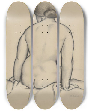 Triptych art skateboard deck of Mikul Galanda Seated Nude by Mikulas Galanda (1895-1938)