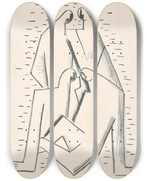 Triptych art skateboard deck of Mikul Galanda Tyri Postavy by Mikulas Galanda (1895-1938)
