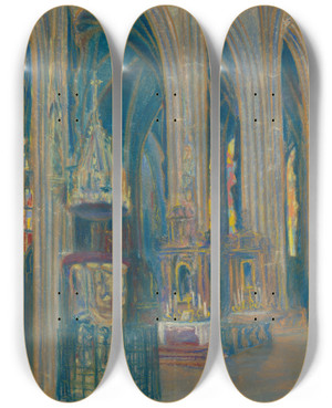 Triptych art skateboard deck of Kontantn Bauer Vntro Koickho Dmu by Konstantin Bauer (1893-1928)