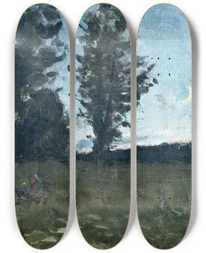 Triptych art skateboard deck of Richard Bergh Moonlit Landscape by Richard Bergh (1858-1919)
