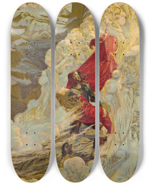 Triptych art skateboard deck of Carlos Schwabe Fervaal by Carlos Schwabe (1866-1927)