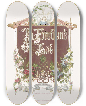 Triptych art skateboard deck of Alwine Schroedter In Freude Und Leid Pl01 by Alwine Schroedter (1820-1892)