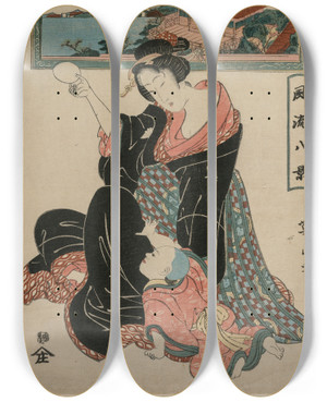 Triptych art skateboard deck of Kikukawa Eizan Autumn Moon At The Temple Ishiyamadera From The Series Fashionable Eight Views by Kikukawa Eizan (1787-1867)