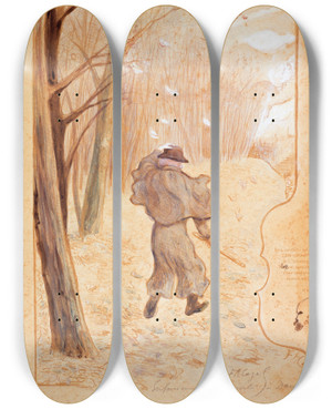 Triptych art skateboard deck of Frdric Auguste Cazals Paul Verlaine Dans Un Paysage Hivernal by Frederic Auguste Cazals (1865-1941)