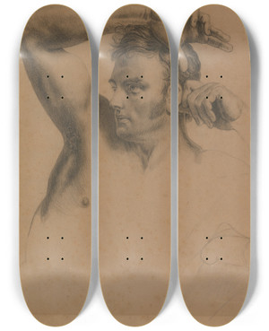 Triptych art skateboard deck of William Etty Halflength Malenude by William Etty (1787-1849)