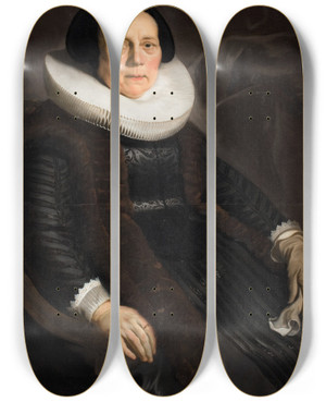 Triptych art skateboard deck of Jacob Adriaensz Backer Portrait Of A Woman_3 by Jacob Adriaensz Backer (1609-1651)