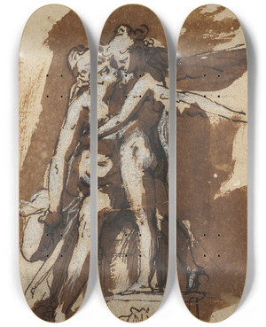 Triptych art skateboard deck of Franz Aspruck Venus Und Cupido by Franz Aspruck (1570-1610)