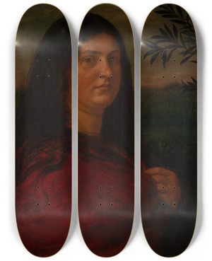 Triptych art skateboard deck of Hans Thoma Portrait Of Mrs Cella Thoma by Hans Thoma (1839-1924)
