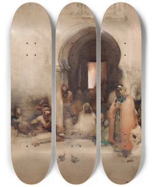 Triptych art skateboard deck of Arthur Melville Cock Fight by Arthur Melville (1858-1904)