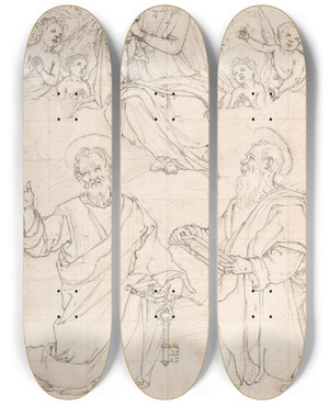 Triptych art skateboard deck of Jacopo Da Empoli Virgin And Child Appearing In A Glory Of Angels To Saint Peter And Saint Paul by Jacopo da Empoli (1551-1640)