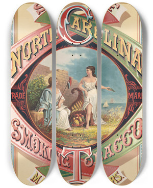 Triptych art skateboard deck of Wells Hope Co Seal Of North Carolina Tobacco Marburg Brothers by Wells Hope Co (1845-1907)