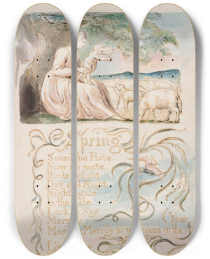 Triptych art skateboard deck of William Blake Pl 7 Spring by William Blake (1757-1827)