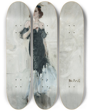 Triptych art skateboard deck of Brynolf Wennerberg Auf Dem Ball by Brynolf Wennerberg (1866-1950)